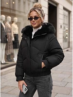 Dámská zimní prošívaná bunda s kožešinou, černá, FashionStreet TY6007