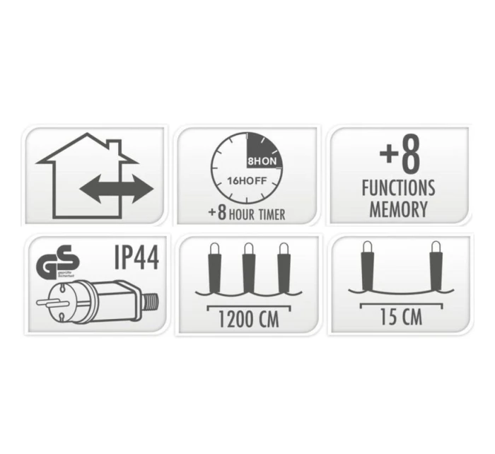 VÁNOČNÍ STROMEK SVĚTLA VENKOVNÍ SVĚTLO OPONA 360 VEDL ČASOVAČ STUDENÁ BÍLÁ PRŮHLEDNÝ KABEL