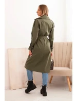 Dámský kabát s vázáním v pase a límcem khaki Dámský kabát s vázáním v pase a límcem khaki