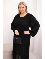 Dámská plisovaná suknička Plus Size z viskózy a s dlouhým rukávem černá Dámská plisovaná suknička Plus Size z viskózy a s dlouhým rukávem černá