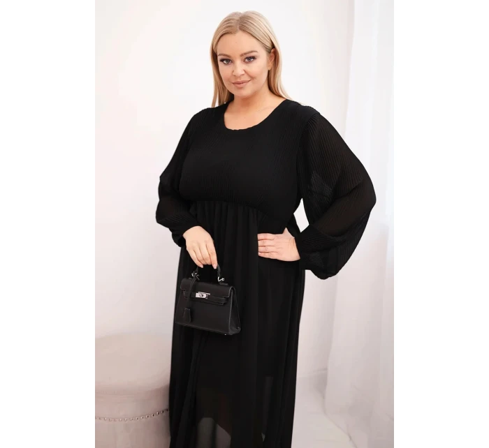 Dámská plisovaná suknička Plus Size z viskózy a s dlouhým rukávem černá Dámská plisovaná suknička Plus Size z viskózy a s dlouhým rukávem černá