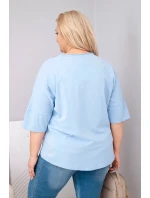 Dámská bavlněná oversize halenka Plus Size s výstřihem do V modrá