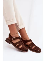 Dámské sandály s zlatým přezkou Čokoládové model 21937600 - Boto