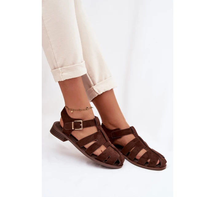 Dámské sandály s zlatým přezkou Čokoládové model 21937600 - Boto