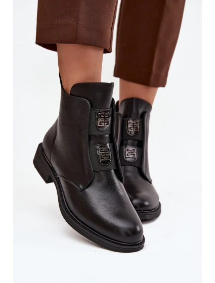 Dámské zateplené boty Tavressa – černé, s nízkým podpatkem a ozdobami Dámské zateplené boty Tavressa – černé, s nízkým podpatkem a ozdobami