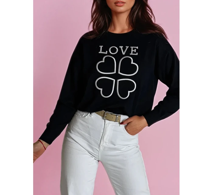 Dámský svetr s potiskem CLOVER black FashionStreet MY2300