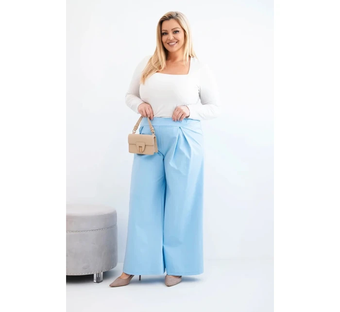 Dámské kalhoty Plus Size s širokými nohavicemi a model 21911614 modré - K-Fashion
