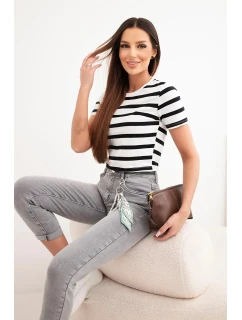 Dámské džíny Mom Fit s vysokým pasem a ozdobným přívěskem grafitová