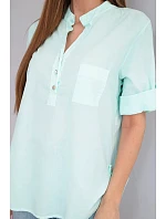 Dámská bavlněná košilová halenka s krátkým rukávem a model 22048813 mátová - K-Fashion
