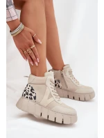 Kožené dámské kotníčkové boty na platformě vyhřívané Vinceza 66838 béžové