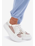 Kožené Dámské Tenisky S Dekorací model 22095158 Bílé - Goe Kožené Dámské Tenisky S Dekorací model 22095158 Bílé - Goe