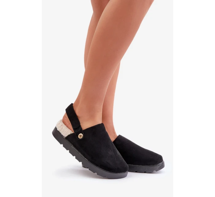 Dámské Pantofle Na Platformě Zateplené Kožíškem Typu Beránek Černé Sanilora