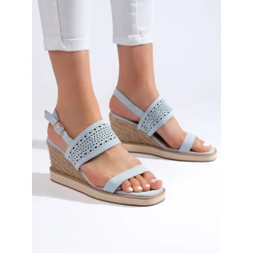 Designové modré  sandály dámské na klínku