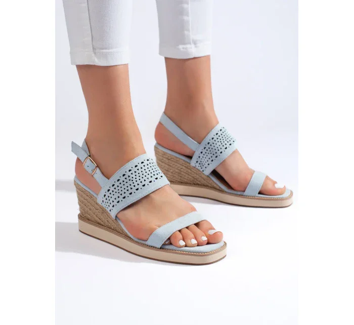 Designové modré sandály dámské na klínku Designové modré sandály dámské na klínku