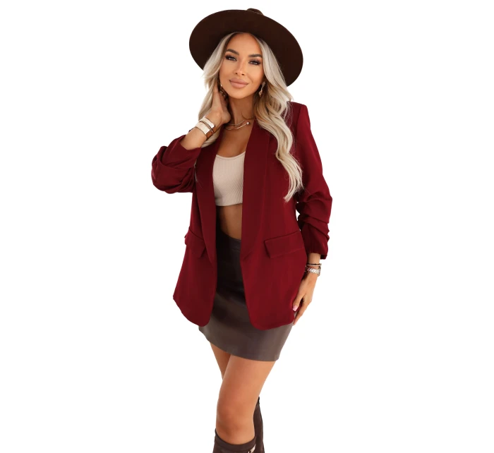 588-4 Dámské klasické sako s nabíranými rukávy - vínové 588-4 Dámské klasické sako s nabíranými rukávy - vínové