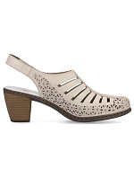 Kožené sandály na podpatku Rieker W RKR49B beige Kožené sandály na podpatku Rieker W RKR49B beige