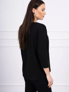 3D grafická halenka se zirkony černá