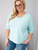 Dámská bavlněná oversize halenka Plus Size s výstřihem do V mentolová