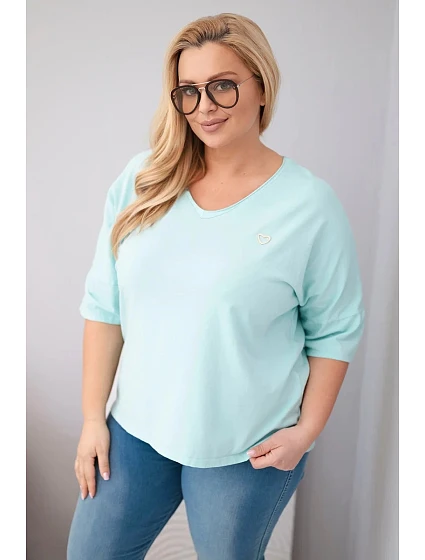 Dámská bavlněná oversize halenka Plus Size s výstřihem do V mentolová
