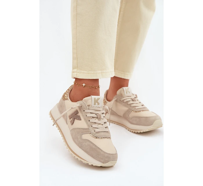 Kožené Semišové Dámské Tenisky Na Platformě  Béžové model 22073057 - VINCEZA