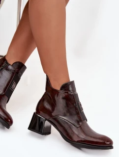 Dámské zateplené botky na podpatku s masivním podpatkem a ozdobným detailem – tmavě hnědé Zazoo