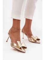 Lodičky s odkrytou patou a mašlí Eklevia – zlaté Lodičky s odkrytou patou a mašlí Eklevia – zlaté