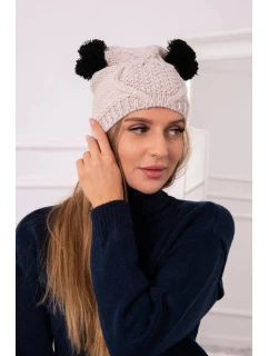 Fleecová čepice 2 bambulky K291 béžová - Oliwier