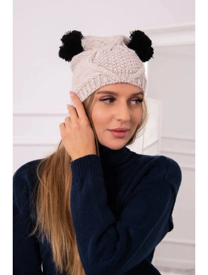 Fleecová čepice 2 bambulky K291 béžová - Oliwier