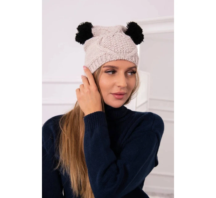 Fleecová čepice 2 bambulky K291 béžová - Oliwier