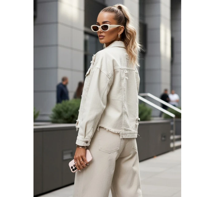 Dámská oversize džínová bunda MOLI light beige FashionStreet TY4133
