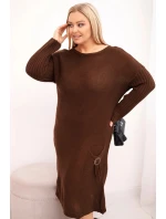 Dámská svetrková šaty Plus Size s mohairovým oversize s kapsou čokoládová Dámská svetrková šaty Plus Size s mohairovým oversize s kapsou čokoládová