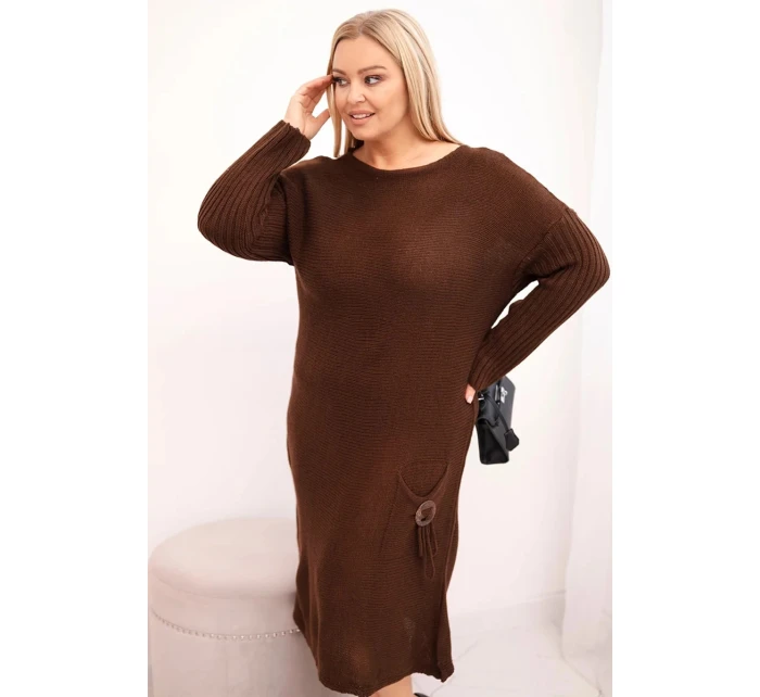 Dámská svetrková šaty Plus Size s mohairovým oversize s kapsou čokoládová Dámská svetrková šaty Plus Size s mohairovým oversize s kapsou čokoládová