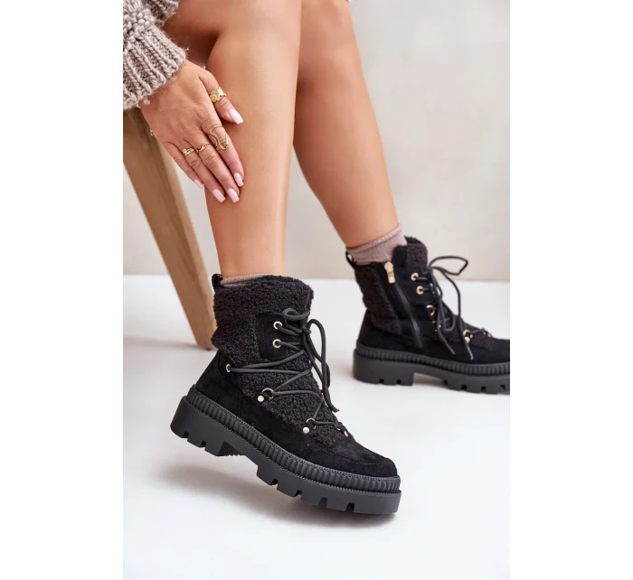 Kotníkové boty s beránkovým kožíškem černé Merilana Kotníkové boty s beránkovým kožíškem černé Merilana