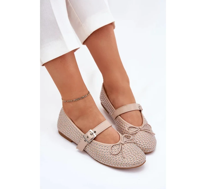 Dámské zdobené baleríny s a páskem – béžové model 21836904 - Kesi