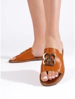 Trendy hnědé dámské nazouváky na plochém podpatku Trendy hnědé dámské nazouváky na plochém podpatku