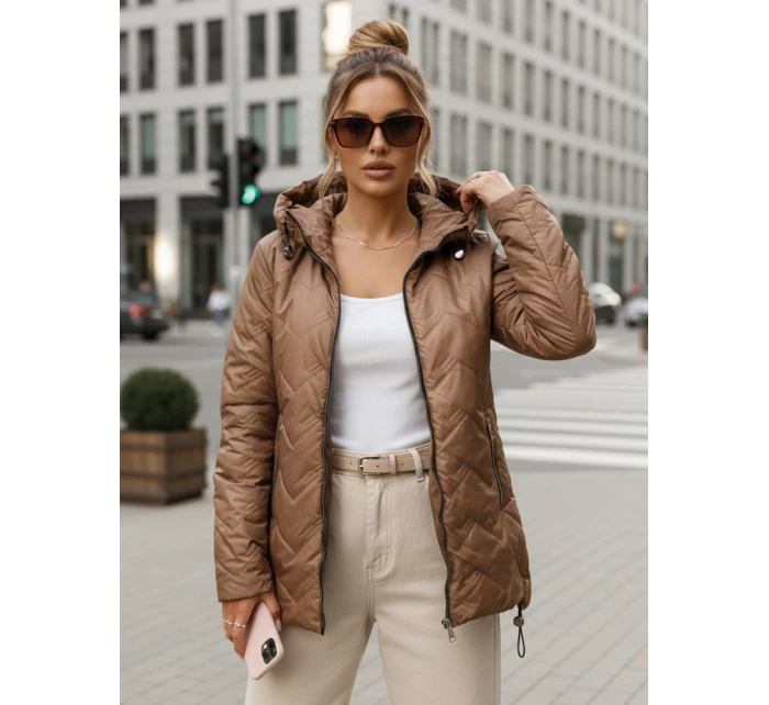 Dámská přechodná prošívaná bunda s kapucí hnědá FashionStreet TY5608