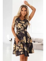 Černé midi šaty s  dílem a spodní částí zlaté listy model 21935869 - numoco