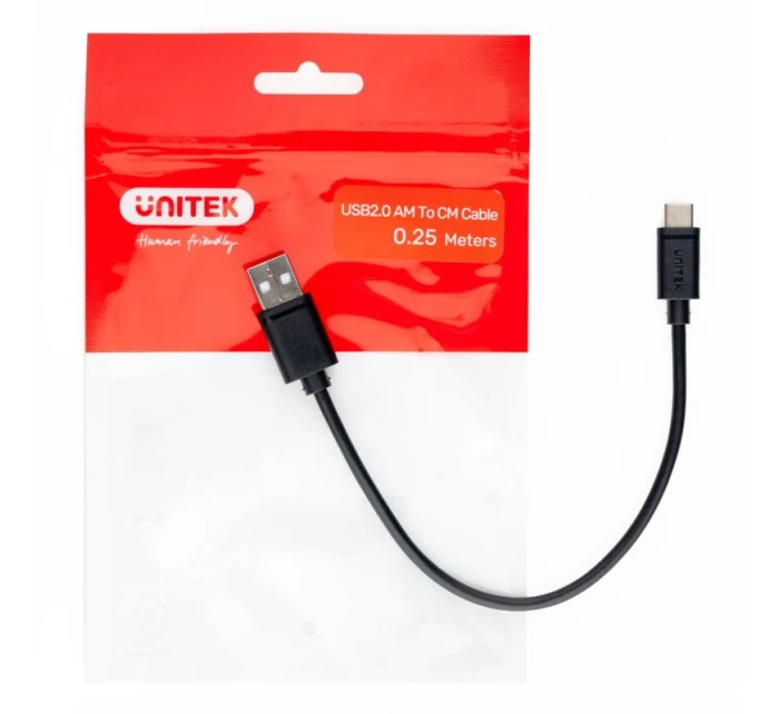 UNITEK USB KABEL USB-A - USB-C 25CM, Y-C480BK