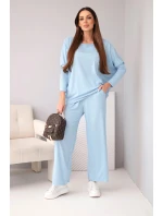 Dámský viskózový komplet s volnou blůzou a kalhotami modrý Dámský viskózový komplet s volnou blůzou a kalhotami modrý