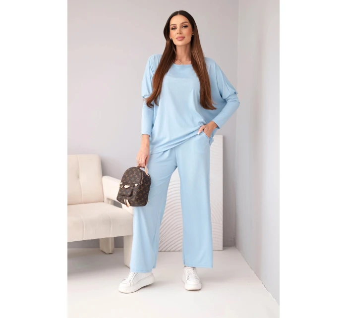 Dámský viskózový komplet s volnou blůzou a kalhotami modrý Dámský viskózový komplet s volnou blůzou a kalhotami modrý