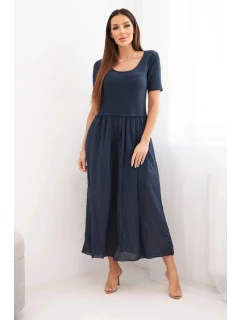 Dámské bavlněné midi šaty s krátkým rukávem a rozšířeným spodkem námořnická modrá