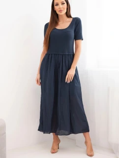 Dámské bavlněné midi šaty s krátkým rukávem a rozšířeným spodkem námořnická modrá