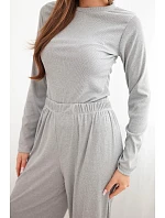 Dámská viskózová souprava s halenkou a širokými kalhotami šedá