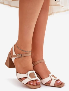 Kožené Elegantní Sandály Dámské Na Podpatku Béžové D&A model 21687000 - S.Barski