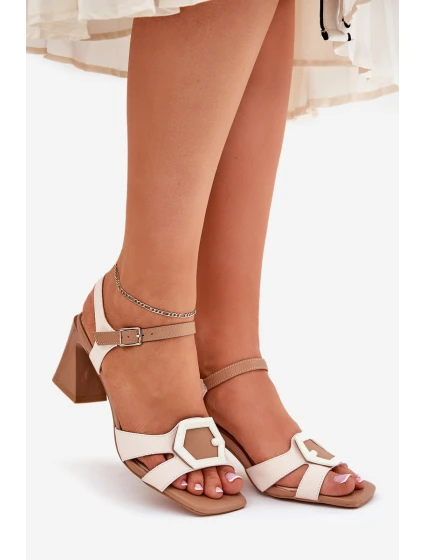 Kožené Elegantní Sandály Dámské Na Podpatku Béžové D&A model 21687000 - S.Barski