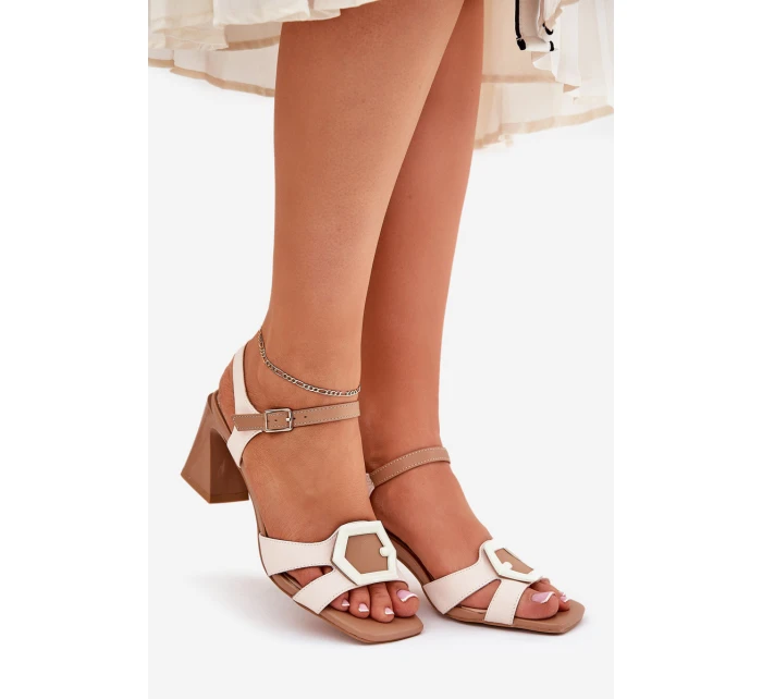 Kožené Elegantní Sandály Dámské Na Podpatku Béžové D&A model 21687000 - S.Barski