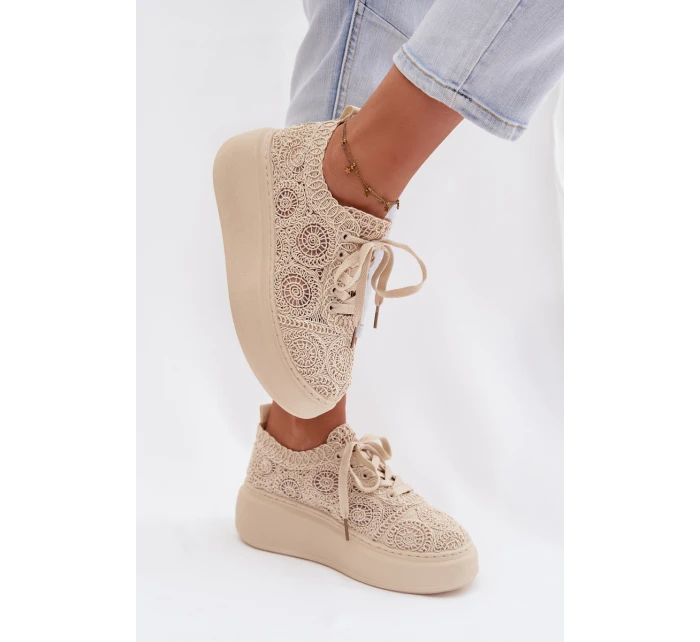 Spletané dámské tenisky na platformě Béžové Evalora Spletané dámské tenisky na platformě Béžové Evalora
