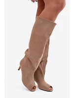 Kozačky s  z umělé semiše na podpatku Khaki model 22205480 - Boto