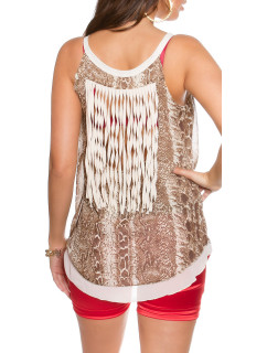 Sexy snakepattern top + chain & fringed backside