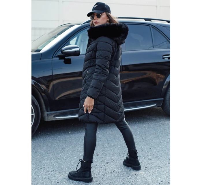 MODLOVA prošívaná dámská zimní bunda s kapucí černá FashionStreet TY4570